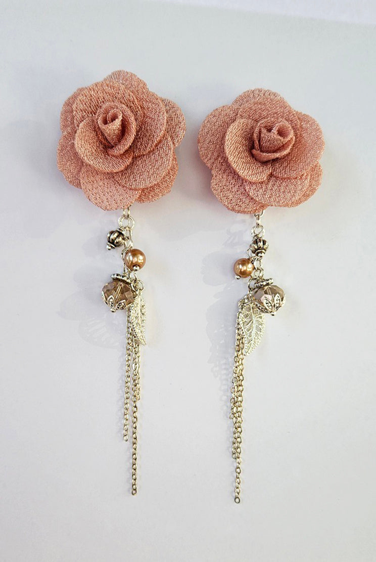 Boho earrings with purple flower beads & cords