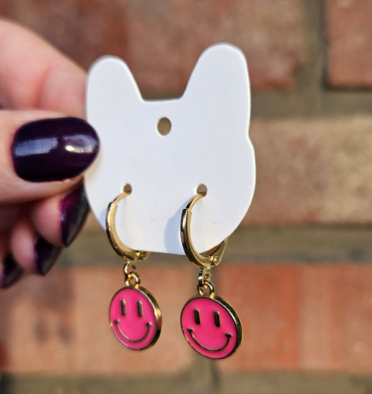 Pink smiley earrings