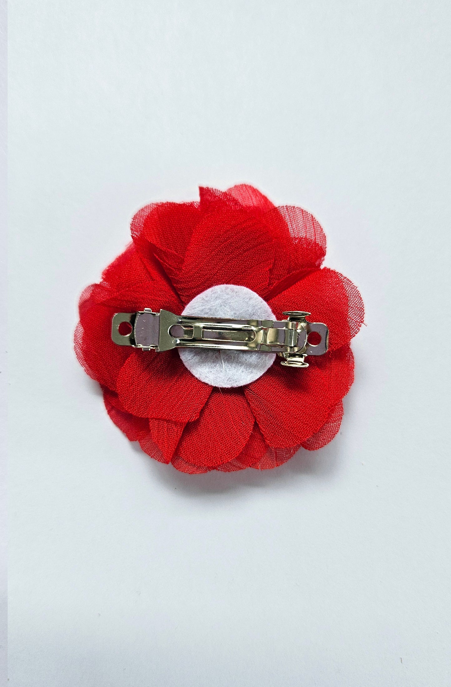 Hairclip with red flower and rhinestone pearls
